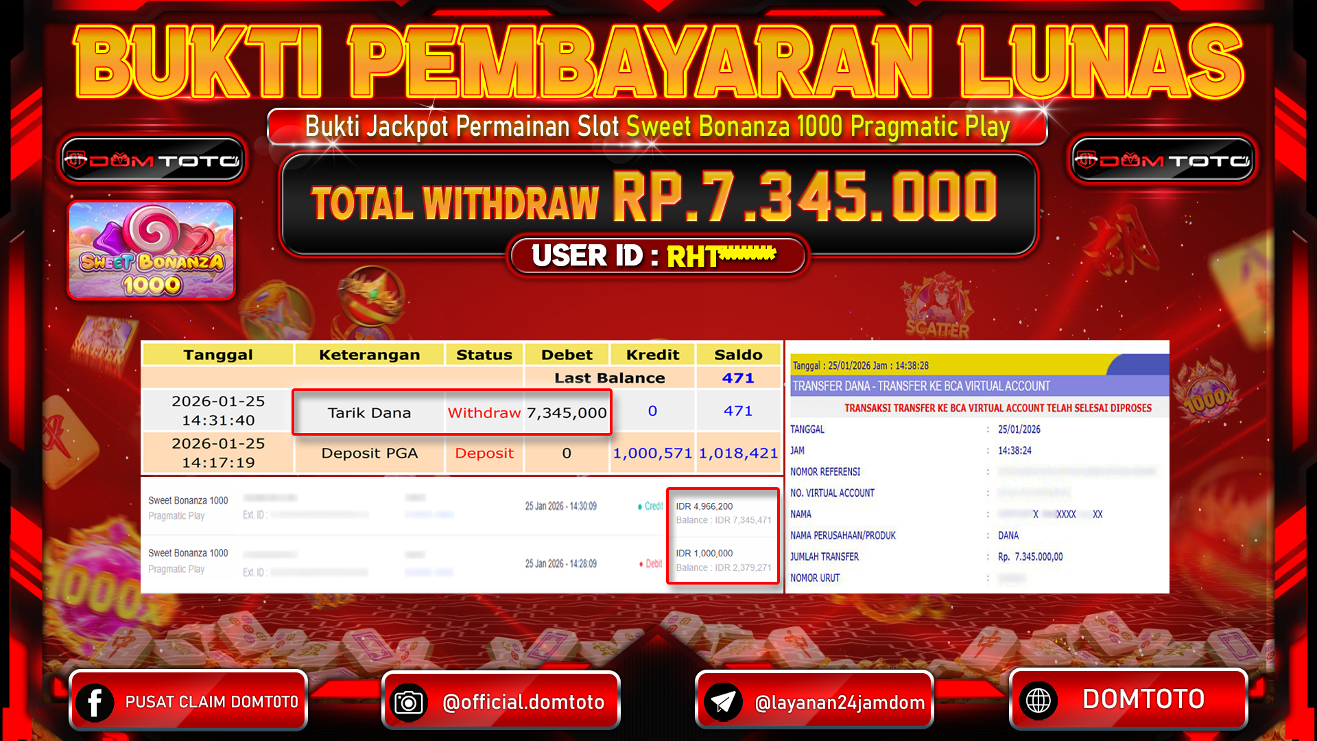 JACKPOT SLOT Sweet Bonanza 1000 Pragmatic Play 25 JANUARI 2026